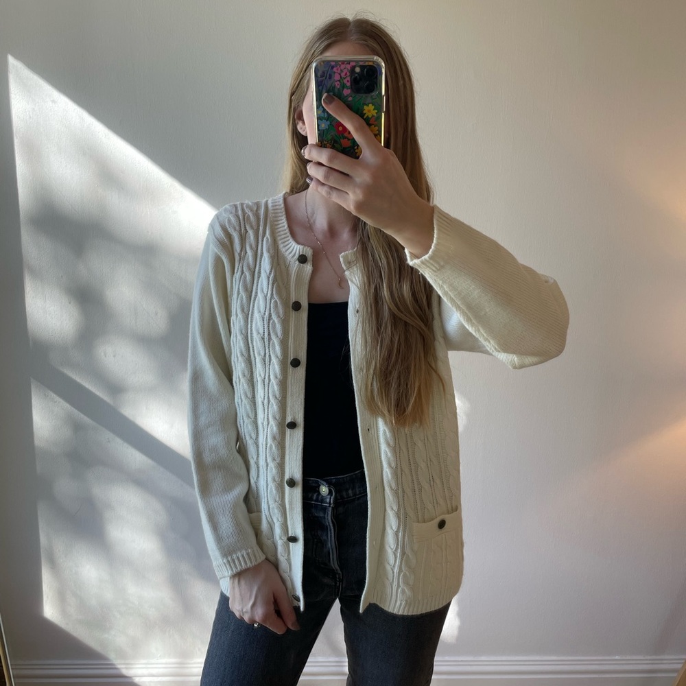 Vintage 90s Cream Cottagecore Cable Knit Cardigan